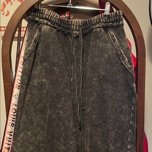 ZENANA Black Acid Wash flowy pants